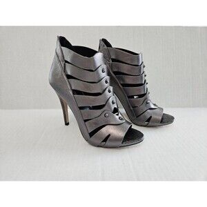 White House Black  Market Pewter Leather Chandler Caged Gladiator Stiletto 6.5